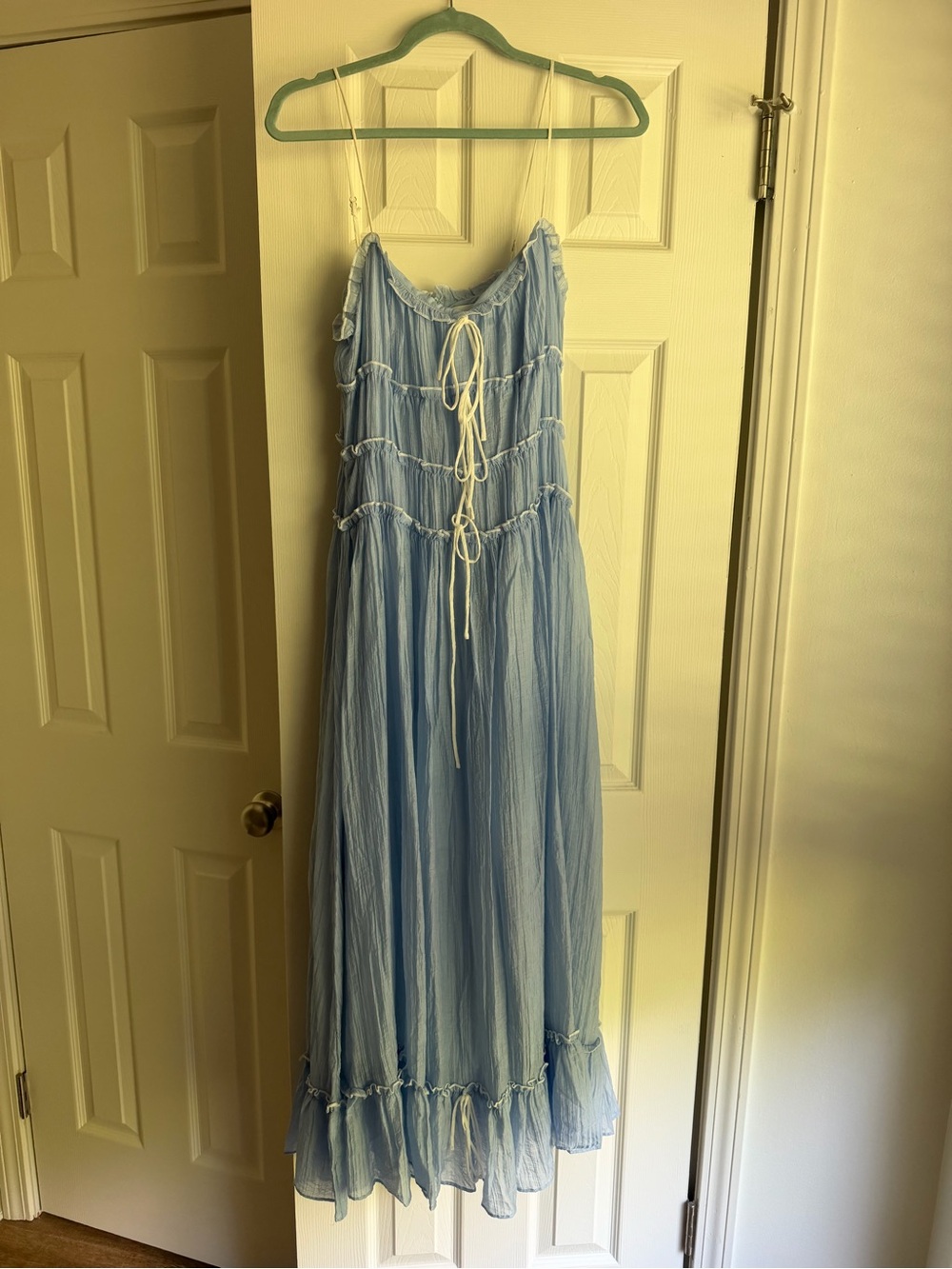 Light Blue Maxi Peasant Dress with Tie Front